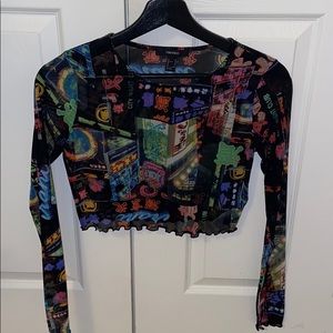 Midnight city abstract mesh crop top by F21